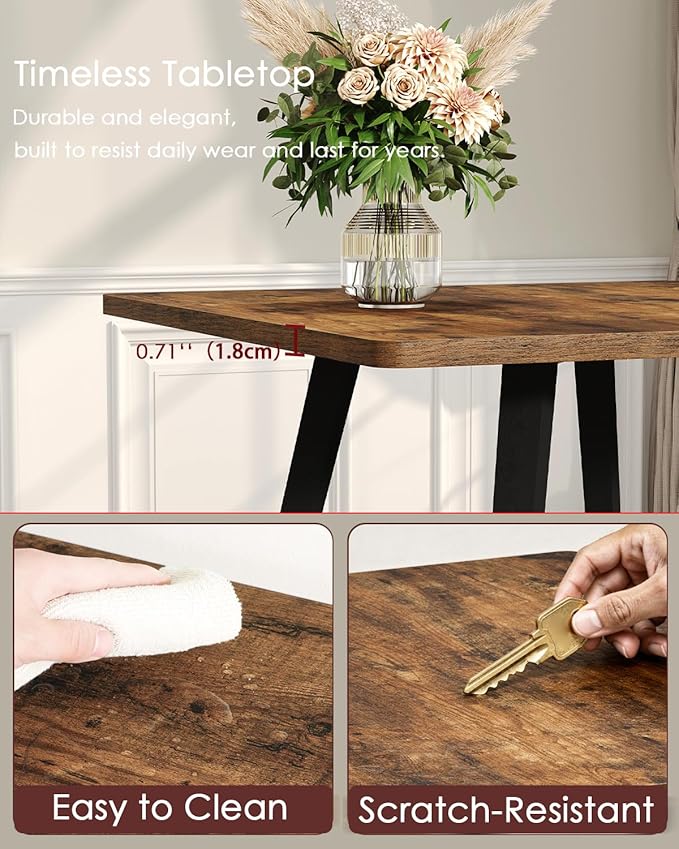 Dining Table, Small Square Dining Table for 2 People, 29.5" Farmhouse Kitchen Table for Small Space, Dining Room, Living Room, with Wood Legs, Rustic Brown and Black
