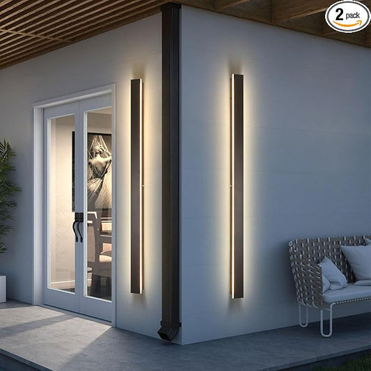 Modern Outdoor Wall Light, 2pack 70.8inch Black Exterior Lighting Fixture Wall Mount, IP65 Waterproof 3000K Porch Lights Wall Sconce,Long LED Linear Outside Lighting for House,Garage