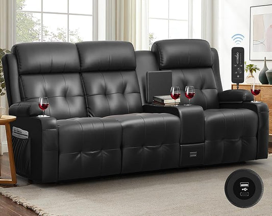 Recliner Sofa, Massage Reclining Sofa 3 Seater Sets Heavy Weight Capacity, RV Loveseat Couch Clearance with Console, USB, Type C Port, Storage, Cup Holders, Wall Hugger Chair for Living Room