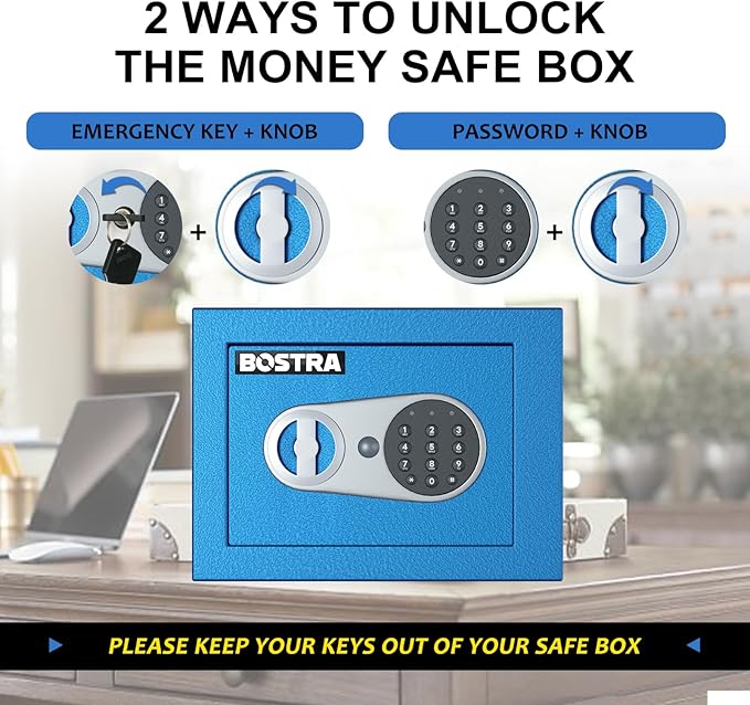 Botsa Fireproof Safe Box with Sensor Light, Fireproof Bag & Digital Keypad, Blue, 0.23 Cu Ft