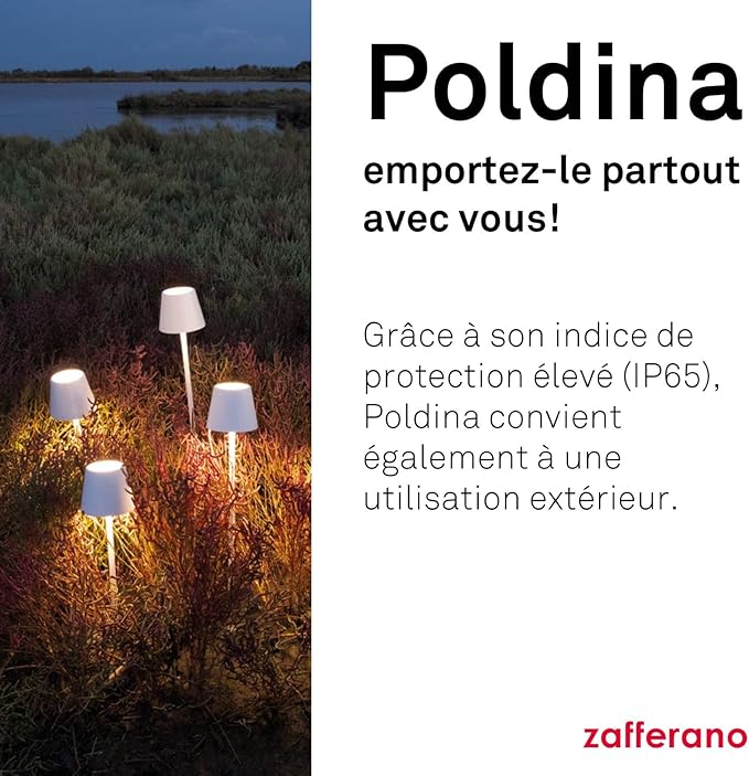 Zafferano Poldina Pro LED Table Lamp (Red) Touch On/Off, Touch Dimmable, Powder Coated Aluminum, IP54 Protection, Indoor/Outdoor, Contact Charging Base, USA Plug, A++ Energy Efficiency