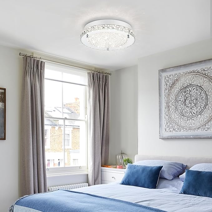 Crystal Ceiling Light Fixture 13 Inch Flush Mount Ceiling Light LED 4000K Dimmable Modern Ceiling Lamp for Bedroom Bathroom Island