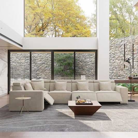141" Power Sofa L-Shaped Couch,Modular Sectional Couches for Living Room,Modern Large Sofa with Recliners,Comfy Velvet Cloud Couch with Deep Seat,Pet Friendly for Home Office(Beige)