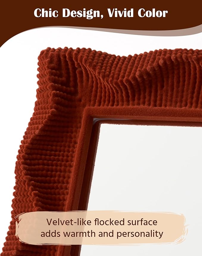 Unique Wall Mirror with Cozy Velvet-Like Touch for Bedroom Decor, 14x12 Funky Decorative Mirrors for Vintage Mid-Century Victorian Home Living Room Office Guest Room (Maroon)