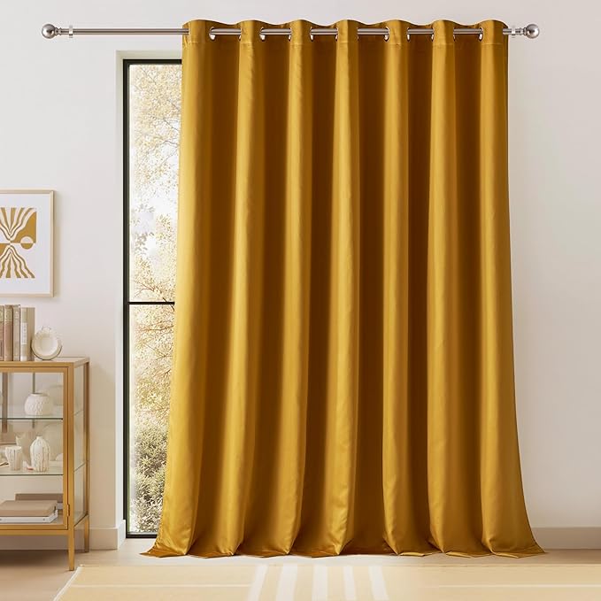NICETOWN Full Shading Curtains for Patio Door, Gold, 1 Panel, 100" W x 84" L, Super Heavy-Duty Thermal Backing Faux Silk Sliding Glass Door Drape, Privacy Assured Room Divider Curtain