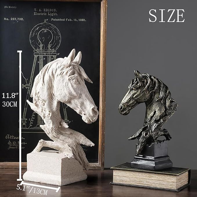 Creative Art Retro Horse Head Ornament,Resin Statue Ornaments,Abstract Style Sculptures,Living Room Dining Desk Decorations,Bookshelf Decorative Objects,Office Decor(11.8"/Black)