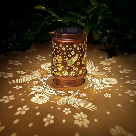 2 Pack Hummingbird Solar Lanterns Outdoor Waterproof Garden Decor Birthday Gifts for Women Mom Grandma Hanging Solar Lights Metal Lantern Decoration Outside for Porch,Patio,Yard,Backyard