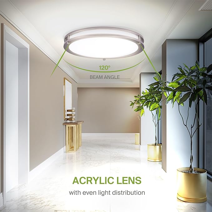 ASD LED 16" Round Flush Mount Lighting, Close to Ceiling Light Fixture | 3CCT, Dimmable, Energy Star, ETL Listed | 24W 2118LM 3000-5000K 100-277V | Low Profile Double Ring Lamp | Nickel, 4 Pack