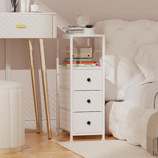YBING Narrow Storage Cabinet with Drawers, Narrow Dresser, Small Fabric Storage, Slim Dresser for Bedroom, Small Spaces, Laundry, Closet, Bathroom, White