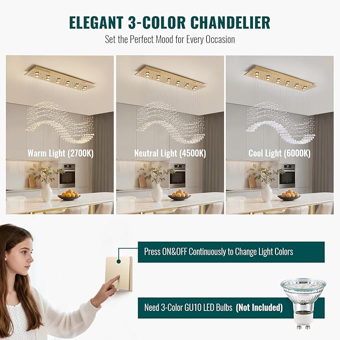 Siljoy 10-Lights Modern Crystal Chandeliers, Luxury Wave Raindrop Crystal Pedant Light Fixture, Rectangular Flush Mount Ceiling Light for Dining Room Living Room Kitchen Island 47 Inch