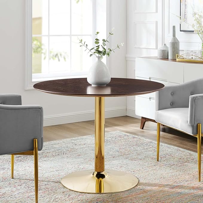 Modway Verne Round Wood Grain 40" Dining Table in Gold Cherry Walnut