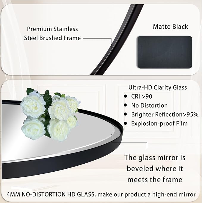 POZINO Oval Bathroom Mirror, 22"x30" Black Beveled Mirrors, Rounded Mirror for Over Sink, Modern Vanity Wall Mirror in Premium Stainless Steel Frame, Wall Mount Hangs Horizontal Or Vertical