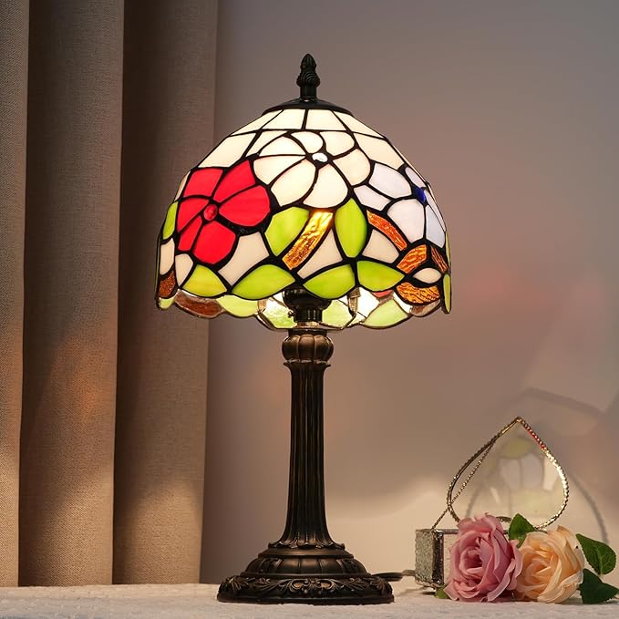 Tiffany Lamp Stained Glass lamp Small Bedside Table Lamps for Living Room Bedroom Dorm Kitchen Home Decor Festival Birthday Gift,Morning Glory