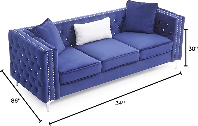 Glory Furniture Paige Sofa, Blue. Living Room Furniture, 30" H x 86" W x 34" D