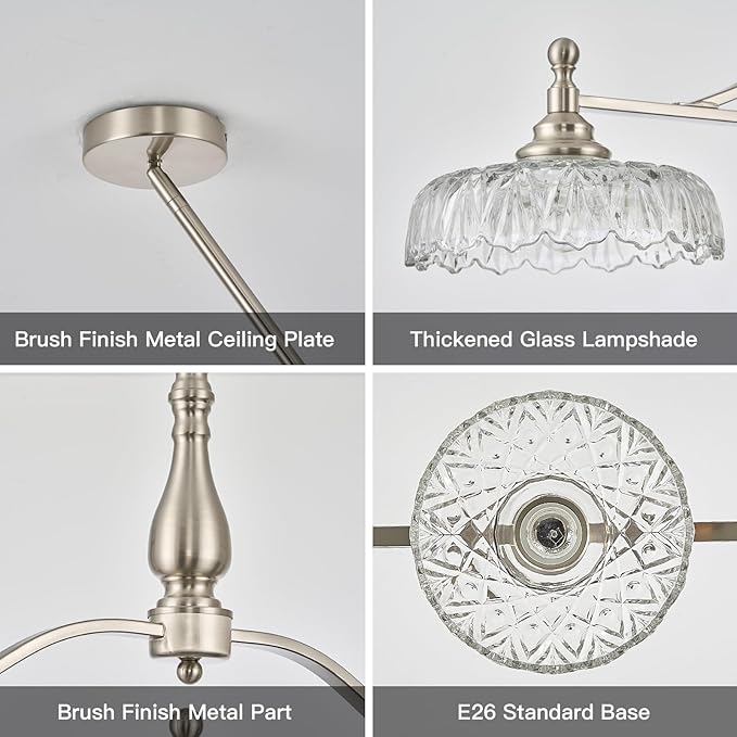 HDDFL Chandeliers Light Pendant Light Fixture Modern Pendant Lighting Fixtures 3 Lights Chandelier Brushed Nickel Hanging Light Kitchen Glass Pendant Lights for Island Dining Room Living Room