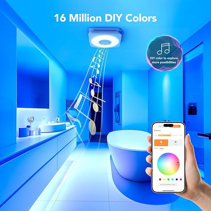 OREiN 4-in-1 Matter Smart Bathroom Exhaust Fan with Light, Bluetooth Speaker & Humidity Sensor, 110/160 CFM, 1500LM 2700K-6500K, Alexa/App/Remote Control, Required Ceiling Opening 11.39"x10.42"
