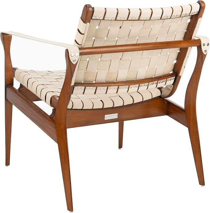 Safavieh Couture Collection Dilan White and Light Brown Leather Safari Chair