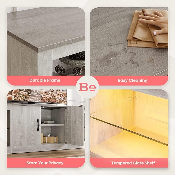 Bestier 70 Inch Led TV Stand for 75 Inch TV Large Entertainment Center Gaming with Adjustable Glass Shelves Two Cabinets Modern TV Console for Living Room 22 RGB Modes, Wash White