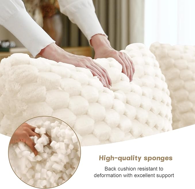 KEIKI 81.9" Loveseat Boneless Couches for Small Living Room, Modern Modular Sectional Velvet Sofa with Ottoman, Soft Deep Seat Relaxing Couch for Apartment Furniture, Chaise Lounge Indoor, Cream