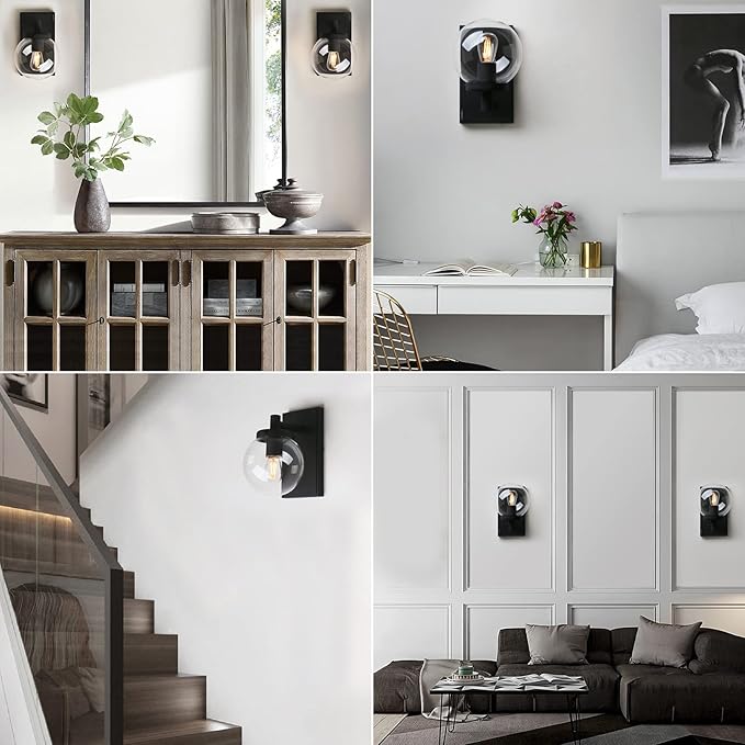 Pathson Vintage Hardwired Wall Sconce, Industrial Bathroom Vanity Light with Globe Glass, Indoor Wall Lamp Fixtures for Hallway Kitchen Bedroom