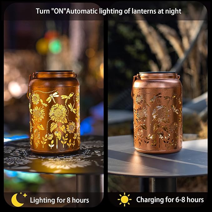 Sunflower Solar Lanterns Outdoor Waterproof Hanging Solar Lights,Birthday Gifts for Women Mom Grandma,Dragonfly Lantern Metal,Garden Decor Decorative Yard,Patio,Lawn,Porch,Deck,Balcony