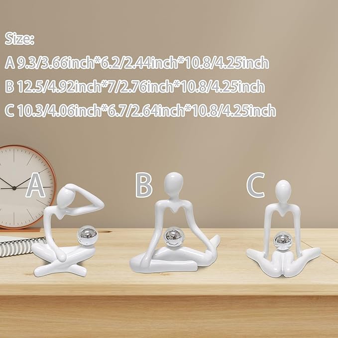 Zerzsy 3pcs Thinker Statue White Decor Abstract Art Sculpture, Thinker Sculptures Resin Collectible Figurines for Home Living Room Office Shelf Decoration, Great Gift Ideas (White)