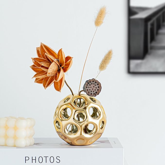 Gold Knot Orbs Decorative Objects, Modern Geometric Balls Centerpieces, Orb Knick Knacks Home Decor, Ceramic Coffee Table Sculptures for Living Room, Bedroom, Office Desktop, Bookshelf (Gold)