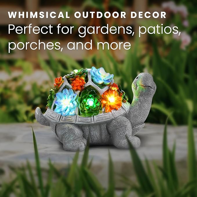 HOM Solar Turtle Statue - Solar Powered Turtle for Garden Decor with LED - Waterproof Solar Lights Outdoor for Patio, Yard, Porch