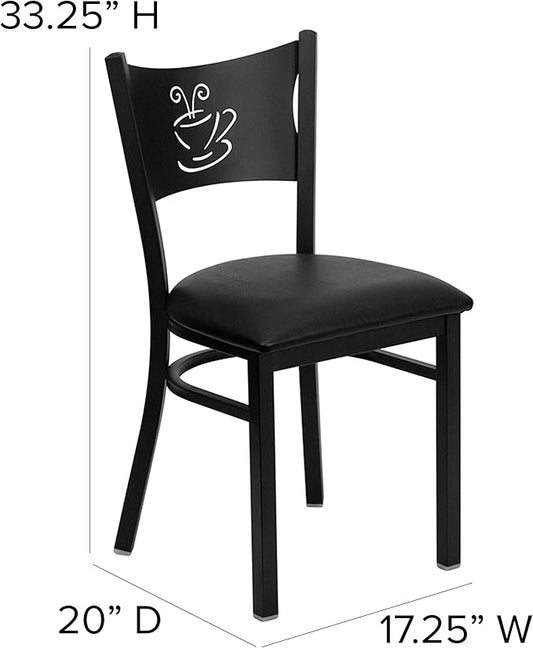 Flash Furniture 4 Pack HERCULES Series Black Coffee Back Metal Restaurant Chair - Black Vinyl Seat