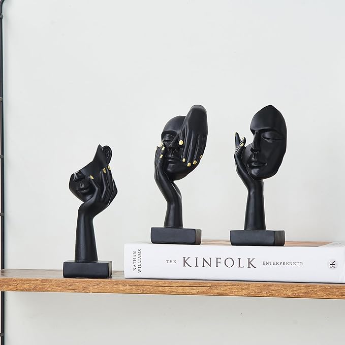 Black Thinker Statues Sculptures for Home Decor, Modern Shelf Decor Accents Bookshelf Decorative Objects, Table Decorations for Living Room Bedroom Office