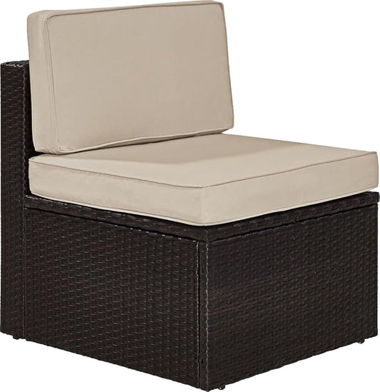 Crosley Furniture Palm Harbor Armless Outdoor Sectional Chair, Wicker Patio Chairs for Porch, Deck, Backyard, Brown with Sand Cushions