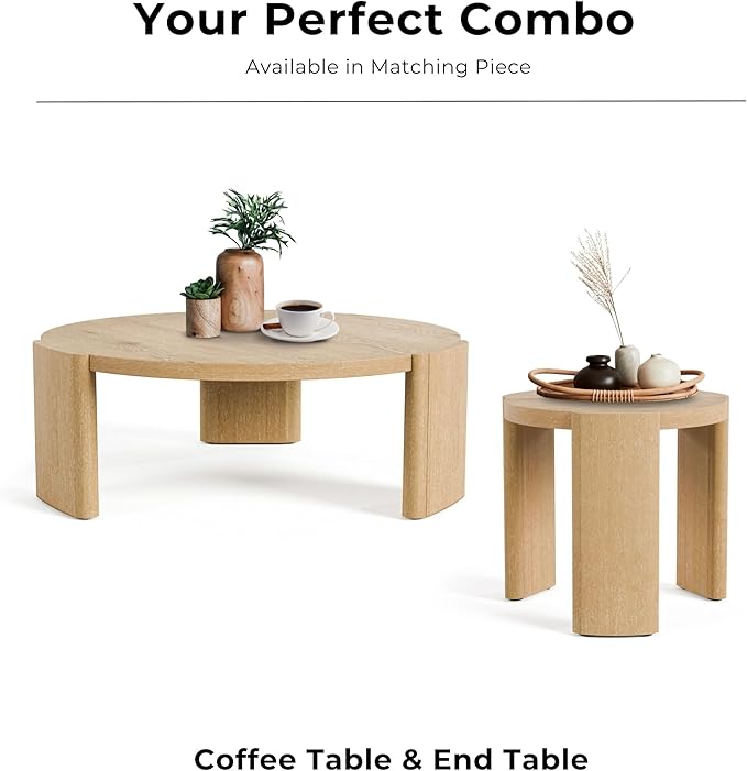 Furniture of America Carys Modern Solid Wood 42-inch Round Coffee Table with Plinth Base, Living Room Furniture, Home Office, Oak