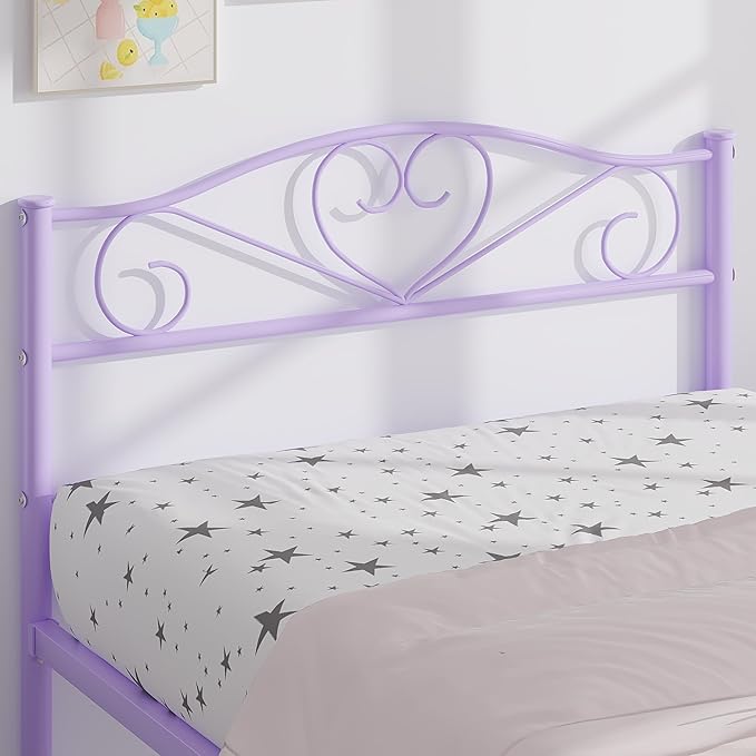 VECELO 14 Inch Twin Size Metal Platform Bed Frame with Headboard and Footboard, Heavy Duty Mattress Foundation with Steel Slats Support, No Box Spring Needed, Purple
