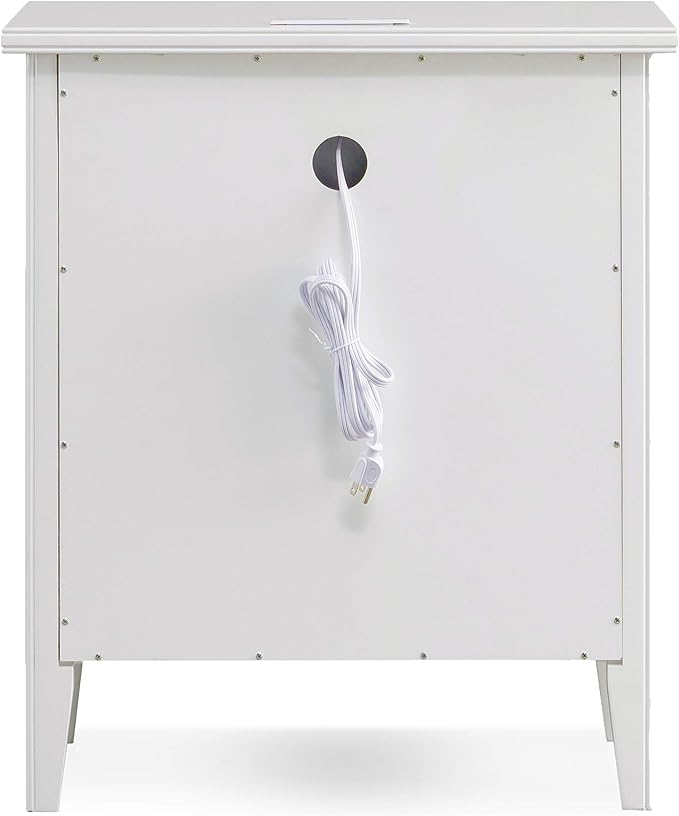 Leick Home Laurent Nightstand, Solid Wood, with USB-C Charging, with 1 Drawer and 1 Door, Orchid White, 10522-WT