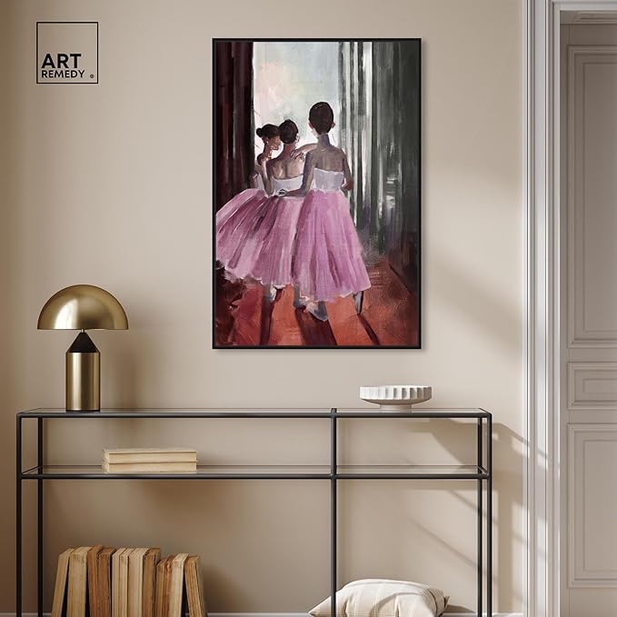 Art Remedy Little Girls Ballerinas Canvas Classic Vintage Wall Art, Black Frame, 24" x 36"