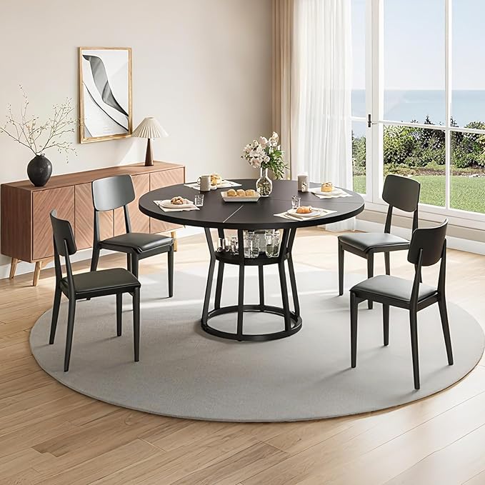 Garvee Round Dining Table for 4-6, 42" Farmhouse Kitchen Table with Storage, Circle Dinner Tables for Kitchen, Dining Room, Living Room, Meeting Room, Apartment