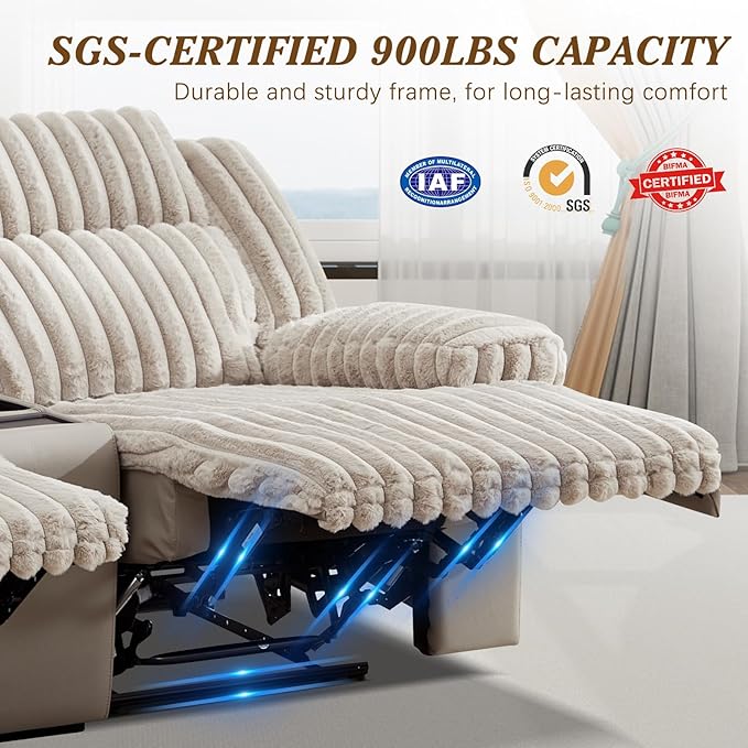 Oversized Reclining Loveseat with Hidden Cup Holders & Wireless Charger, Manual Double Recliner Sofa, Wall Hugger Loveseat Recliner with USB Ports for Living Room (Beige, Loveseat)