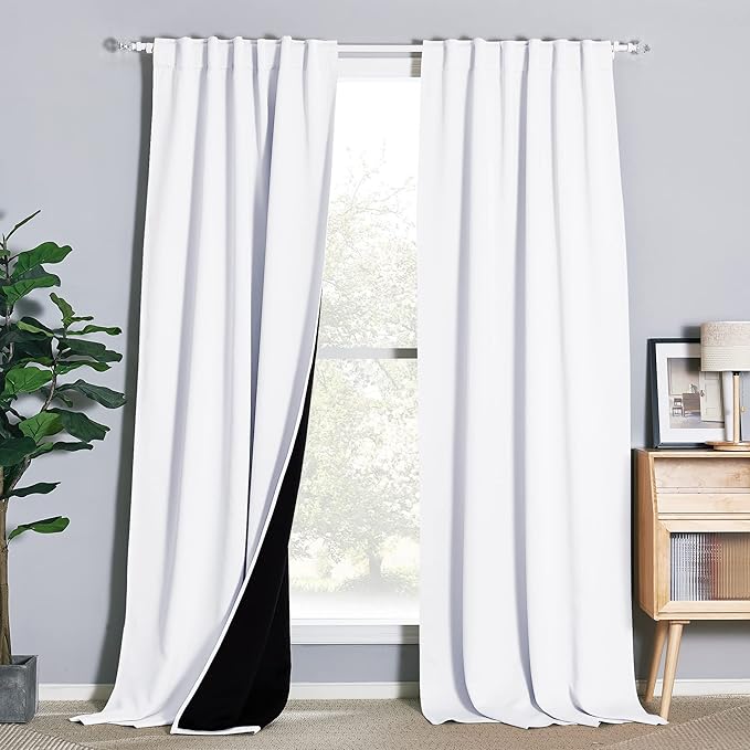 NICETOWN Full Shading Curtains for Window, Super Heavy-duty Black Lined Blackout Drapes with Rod Pocket & Back Tab for Bedroom, Privacy Assured Window Treatment (Pure White, Pack of 2, 52" W x 102" L)