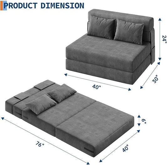 Garvee 4-in-1 Folding Sofa Bed & Chair Bed - Convertible Sleeper, Fold Out Loveseat Sofa Couch with Pillow, Tufted Floor Lounge for Living Room, Bedroom, Guest Room, Dark Grey