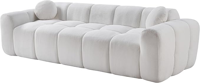 98.4-Inch Oversized Boneless Cloud Couches Deep Seat Foam Sofa Couch with 2 Round Toss Pillows, Luxury Corduroy Upholstered 3 Seat Tufted Loveseat, Cloud Sofa in a Box