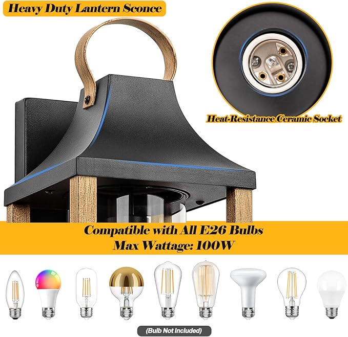 Large Outdoor Wall Light 17" H Light Fixture with Cylindrical Clear Glass Modern Wall Sconce for Patio Porch Courtyard, E26 Base IP65 Waterproof, Rustic Wood