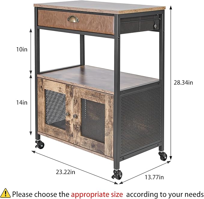 X-cosrack Coffee Bar Cabinet，3 Tiers Kitchen Coffee Cart with Drawer for The Home, Movable Farmhouse Ktichen Station Table on Wheels for Living Room, Entryway, Dining Room, Kitchen