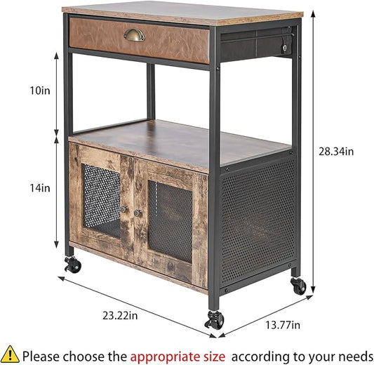 X-cosrack Coffee Bar Cabinet，3 Tiers Kitchen Coffee Cart with Drawer for The Home, Movable Farmhouse Ktichen Station Table on Wheels for Living Room, Entryway, Dining Room, Kitchen