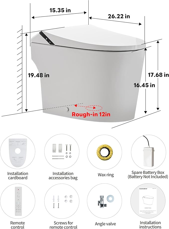 ihati Smart Toilet with Bidet Built in,1000Gram MaP Flush Score,Foam Dispenser,ADA Height,Auto Open Close,Blackout Flush,Auto Flush,Heated Seat,Warm Water,Deodorization,Bidet Toilet with Tank