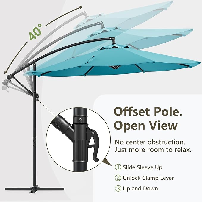 10FT Patio Umbrella, Cantilever Outdoor Umbrella with 360° Rotation & Tilt Adjustment, Offset Patio Umbrella with UV-Resistant Waterproof Canopy for Backyard, Pool, Garden