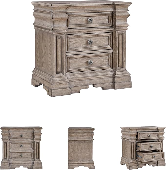 Signature Design by Ashley Blairhurst 3 Drawer Nightstand with USB Charging, 28.75" Tall, Light Grayish Brown