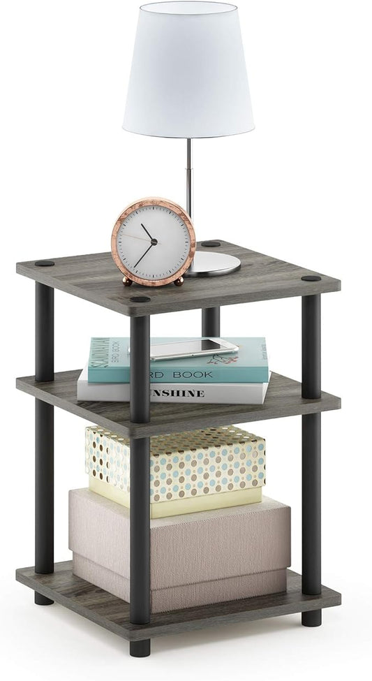 Furinno TURN-N-TUBE Side Table, 3-Tier Square Modern End Table, Open Shelves Nightstand, Night Stand, Bedside Table, Easy Assembly, for Living Room, Bedroom, French Oak