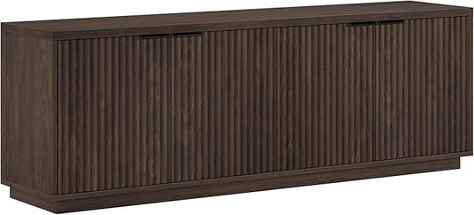 Henn&Hart Fluted TV Stand for TVs up to 78" with 2 Ribbed Storage Cabinets and Adjustable Shelves for Living Room, Family Room, or Office, Warm Brown