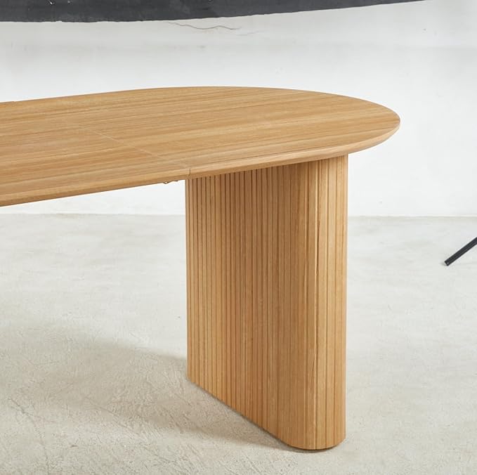 Ball & Cast 59.06"-90.55" Extendable Dining Table for 4-6,Modern Kitchen Oval Dinner Table with Removable Leaves Space Saving,Dining Room Table with Wood Strip Base for Kitchen Living Room,Oak