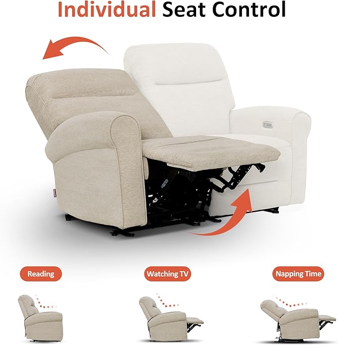 MCombo 64.6" Wall Hugger Power Loveseat Recliner Sofa with USB Ports, Reclining Loveseat for Small Spaces Living Room RV, Fabric PR635M1 (Beige)